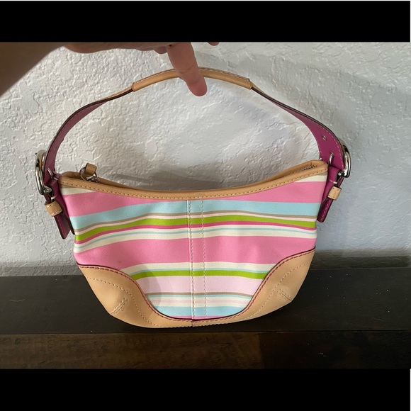 Coach Handbags - Coach Small Hobo Light tan leather with Multi Stripe (Pink, Green, White, Blue)